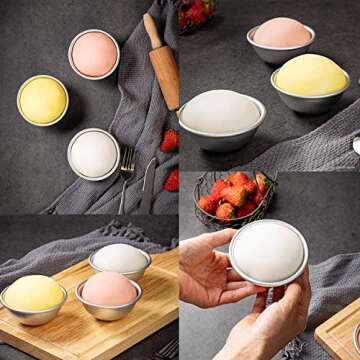 Astra shop Flunyina 3D Mini 4" Aluminum Hemisphere Pans Set of 4 Half Ball Sphere Bath Bomb Cake Pan Tin 3D Planet Chocolate Bomb Making Molds Baking Mold Pastry Mould for Party Homemade Planet Cake