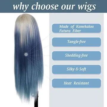 FUHSI Long Straight Lace Front Wig Blonde Ombre Blue