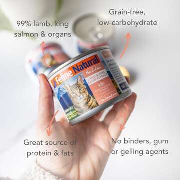 Feline Natural Wet Cat Food Pate, Lamb & King Salmon Feast, 6 Oz Cans (Pack of 12), Grain Free, Made...