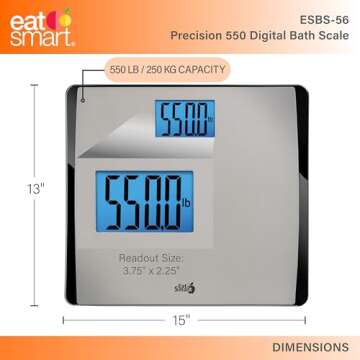 Eat Smart Precision 550 Pound Extra-High Capacity Digital Bathroom Scale for Body Weight with Extra-...