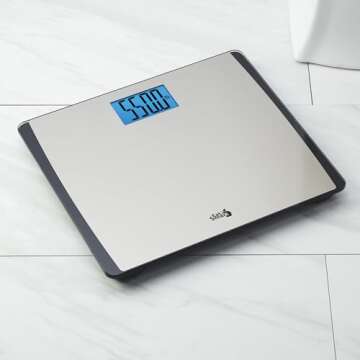 Eat Smart Precision 550 Pound Extra-High Capacity Digital Bathroom Scale for Body Weight with Extra-Wide Platform, Stainless Steel