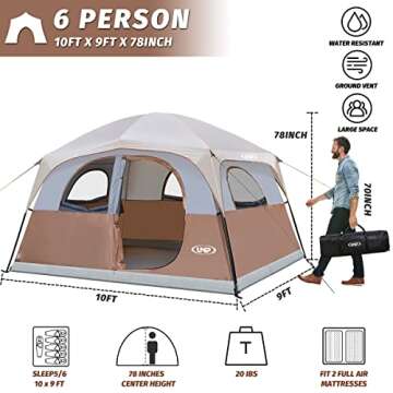 UNP 6 Person Family Tent - Easy Setup, Waterproof & Spacious Design