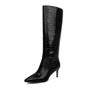 WETKISS Black Crocodile Knee High Boots Women Fashion