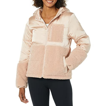 Amazon Essentials Women's Cozy Sherpa Fleece Hooded Puffer Jacket - Blush, XS
