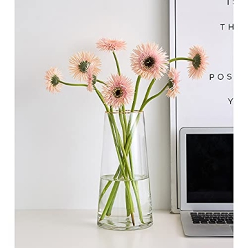 FUNSOBA Clear Glass Flower Vase with Gold Mouth for Centerpieces Home Wedding Decoration (1, Large 5.2" x 9.9“)