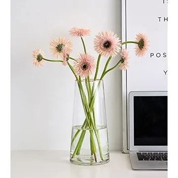 FUNSOBA Clear Glass Flower Vase with Gold Mouth for Centerpieces Home Wedding Decoration (1, Large 5.2" x 9.9“)
