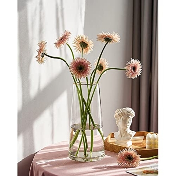 FUNSOBA Clear Glass Flower Vase with Gold Mouth for Centerpieces Home Wedding Decoration (1, Large 5.2" x 9.9“)