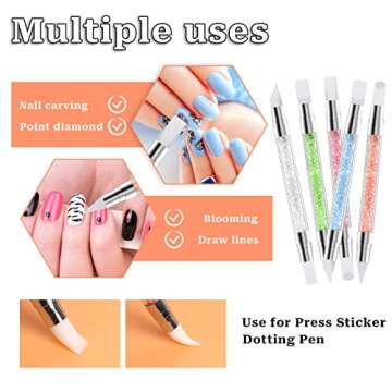 5 Pcs Nail Art Sculpture Pen Dual Tipped Silicone Nail Tools Nail Art Acrylic Pen Silicone Brushes for Resin Nail Art Tools for Design Nail Foil Carving Drawing Effect Shaping Drawing