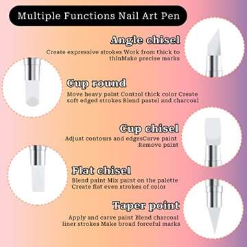 5 Pcs Nail Art Sculpture Pen Dual Tipped Silicone Nail Tools Nail Art Acrylic Pen Silicone Brushes for Resin Nail Art Tools for Design Nail Foil Carving Drawing Effect Shaping Drawing