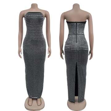 Figdaw Strapless Rhinestone Maxi Dress Sequin Dresses Sexy Evening Gowns for Women Formal Elegant 2025,Black,XL,C6962