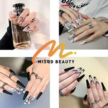 MISUD 24Pcs Medium Press on Nails, Glossy 3D Bow & Pearl Fake Nails, Glossy Glue on Nails, Coffin False Nails, Full Cover Ballerina Pink Acrylic Nails for Daily Use (with Glue)