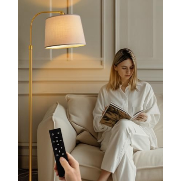 Oneach 62" Gold Floor Lamp for Living Rooms Tall Arc Standing Lamps with Remote Bedrooms Industrial ...