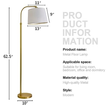 Oneach 62" Gold Floor Lamp for Living Rooms Tall Arc Standing Lamps with Remote Bedrooms Industrial Corner Nursery Girls Kid Vintage Mid-Century Modern Reading Light Office(Bulb Included)