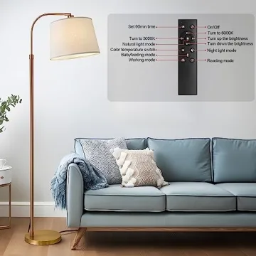 Oneach 62" Gold Floor Lamp for Living Rooms Tall Arc Standing Lamps with Remote Bedrooms Industrial Corner Nursery Girls Kid Vintage Mid-Century Modern Reading Light Office(Bulb Included)