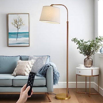 Oneach 62" Gold Floor Lamp for Living Rooms Tall Arc Standing Lamps with Remote Bedrooms Industrial Corner Nursery Girls Kid Vintage Mid-Century Modern Reading Light Office(Bulb Included)