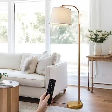 Oneach 62" Gold Floor Lamp for Living Rooms Tall Arc Standing Lamps with Remote Bedrooms Industrial Corner Nursery Girls Kid Vintage Mid-Century Modern Reading Light Office(Bulb Included)