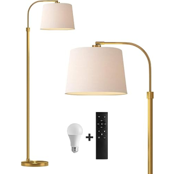 Oneach 62" Gold Floor Lamp for Living Rooms Tall Arc Standing Lamps with Remote Bedrooms Industrial Corner Nursery Girls Kid Vintage Mid-Century Modern Reading Light Office(Bulb Included)