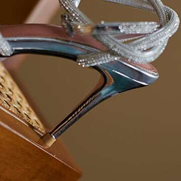 Women's Ankle Strap Sandals Rhinestone Bowknot Stilettos Satin High Heels Pointy Pumps (Transparent, numeric_6)