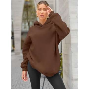 EFAN Womens Oversized Hoodies Sweatshirts Fleece Hooded Pullover Tops Sweaters Casual Comfy Fall Fashion Outfits Clothes 2025 Brown S