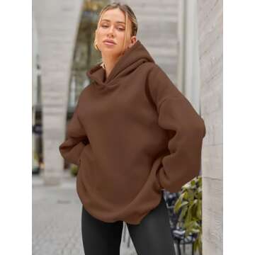 EFAN Womens Oversized Hoodies Sweatshirts Fleece Hooded Pullover Tops Sweaters Casual Comfy Fall Fashion Outfits Clothes 2025 Brown S