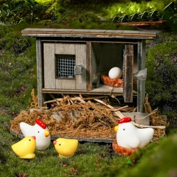 Enchanting Hiawbon Miniature Chicken Coop Set for Fairy Gardens