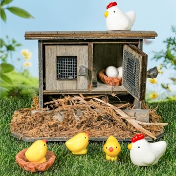 Enchanting Hiawbon Miniature Chicken Coop Set for Fairy Gardens