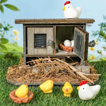 Enchanting Hiawbon Miniature Chicken Coop Set for Fairy Gardens