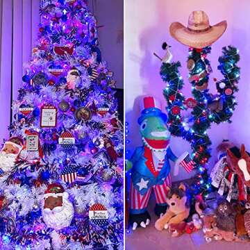 JMEXSUSS 4th of July Decorations 100 LED String Lights Indoor, 33ft Red White and Blue Lights Plug-i...