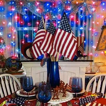 JMEXSUSS 4th of July Decorations 100 LED String Lights Indoor, 33ft Red White and Blue Lights Plug-in, 8 Modes Patriotic 4th of July Lights for Indoor Outdoor Independence Day American Flag Holiday