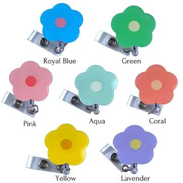 7 PC Cute Badge Reel Retractable Flower Sunflower Floral Nurse Badge Holder Clips Reels | ID Name Cl...