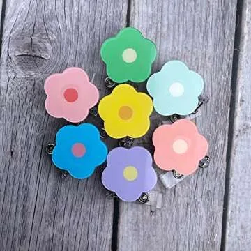 7 PC Cute Badge Reel Retractable Flower Sunflower Floral Nurse Badge Holder Clips Reels | ID Name Clip Tag for Nursing Nurses Hospital Teacher Pediatric Pharmacy Medical Lanyards Accessories