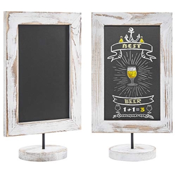 MyGift Set of 2, 12 Inch Chalkboard Sign with Shabby Whitewashed Wood Rectangular Frame and Round Ba...