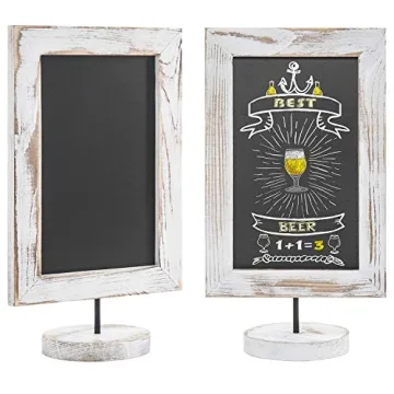 MyGift Set of 2, 12 Inch Chalkboard Sign with Shabby Whitewashed Wood Rectangular Frame and Round Ba...