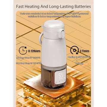 LEQOS Electric Heated Coffee Mug Rechargeable Smart Temperature Control Mug for Travel 12 Oz Self Heating Coffee Mug Warming Coffee Mug Heated Travel Mug With 8-12H Battery Life (White, 12OZ)