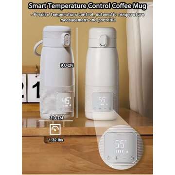LEQOS Electric Heated Coffee Mug Rechargeable Smart Temperature Control Mug for Travel 12 Oz Self Heating Coffee Mug Warming Coffee Mug Heated Travel Mug With 8-12H Battery Life (White, 12OZ)