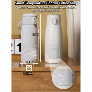 LEQOS Electric Heated Coffee Mug Rechargeable Smart Temperature Control Mug for Travel 12 Oz Self Heating Coffee Mug Warming Coffee Mug Heated Travel Mug With 8-12H Battery Life (White, 12OZ)