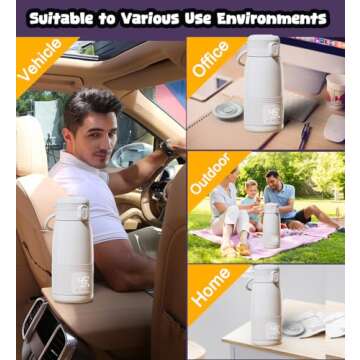 LEQOS Electric Heated Coffee Mug Rechargeable Smart Temperature Control Mug for Travel 12 Oz Self Heating Coffee Mug Warming Coffee Mug Heated Travel Mug With 8-12H Battery Life (White, 12OZ)