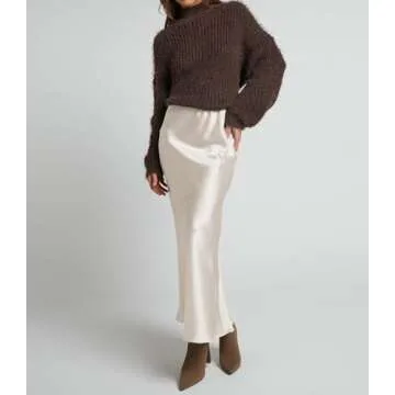 VividMosaic 2025 Satin High Waisted Maxi Skirt in Beige A-Line Style