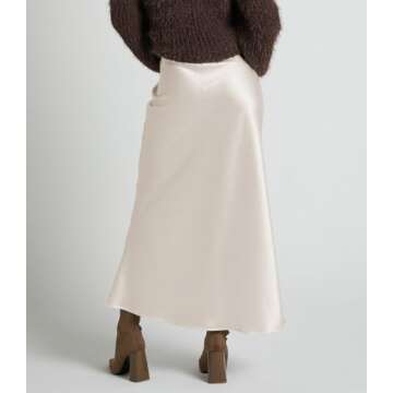 VividMosaic Satin High Waisted Maxi Skirt for Women