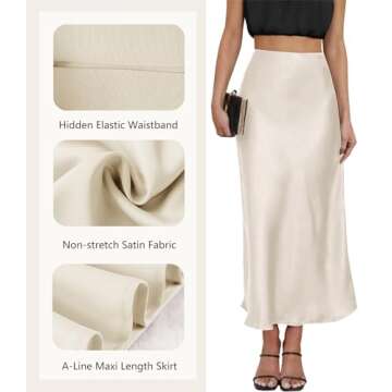VividMosaic Satin High Waisted Maxi Skirt for Women