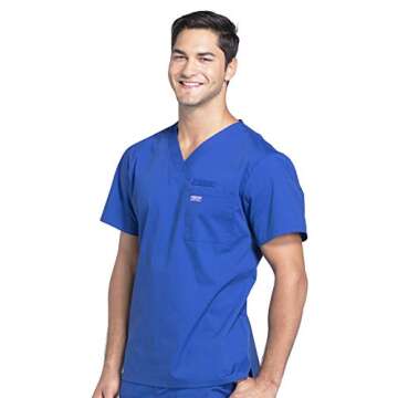 Cherokee Scrubs for Men V-Neck Top, Workwear Professionals Soft Stretch WW675, L, Galaxy Blue