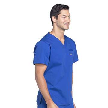 Cherokee Scrubs for Men V-Neck Top, Workwear Professionals Soft Stretch WW675, L, Galaxy Blue