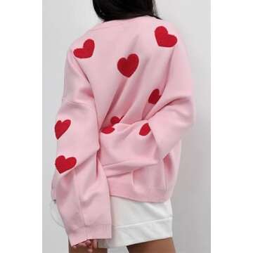 Women Pink Bow Knot Print Sweater Long Sleeve Ribbed Knit Pullover Top Crewneck Cute Knitwear Jumper...