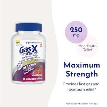Gas-X Total Relief Chewable Tablets - Maximum Strength & Delicious Flavor, 65 Count