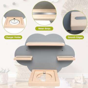 OPERMAXER for TonieBox and for Tonie Shelf Cloud, Tonies Storage for Tonie Figures Characters, Floating Shelves Magnetic Wall Shelf for Children Play Room, Charging Station, Grey（3 Pcs）