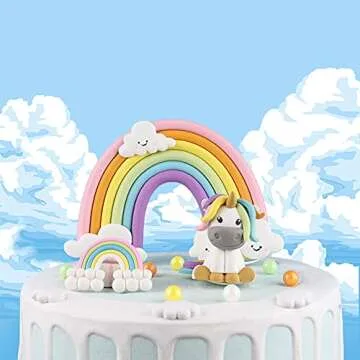 Rainbow Cloud Cake Topper, Colorful Rainbow Soft Pottery Cake Cupcake Topper for Boys Girls Birthday Party Decorations Supplies