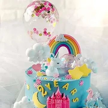 Rainbow Cloud Cake Topper, Colorful Rainbow Soft Pottery Cake Cupcake Topper for Boys Girls Birthday Party Decorations Supplies