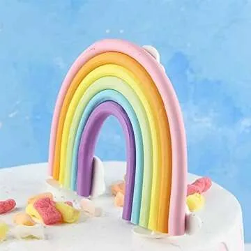 Rainbow Cloud Cake Topper, Colorful Rainbow Soft Pottery Cake Cupcake Topper for Boys Girls Birthday Party Decorations Supplies