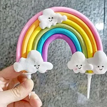 Rainbow Cloud Cake Topper, Colorful Rainbow Soft Pottery Cake Cupcake Topper for Boys Girls Birthday Party Decorations Supplies