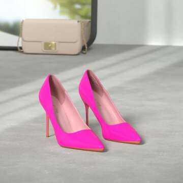 Elisabet Tang Women Pumps, Pointed Toe High Heel 4.7 inch/12cm Party Stiletto Heels Shoes Fluorescent Pink 9